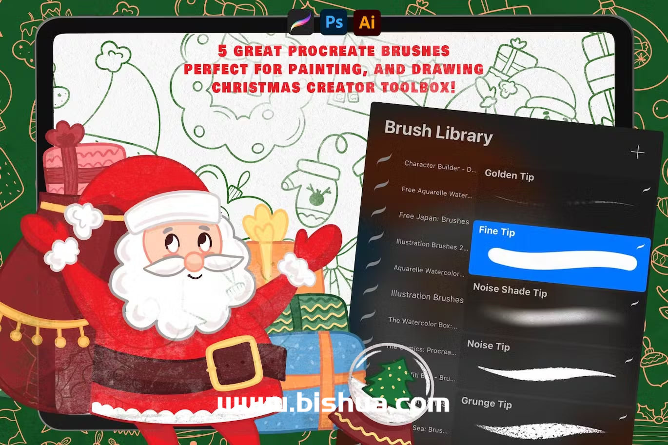 Procreate/Photoshop/AI笔刷丨圣诞节创作形状图案工具箱