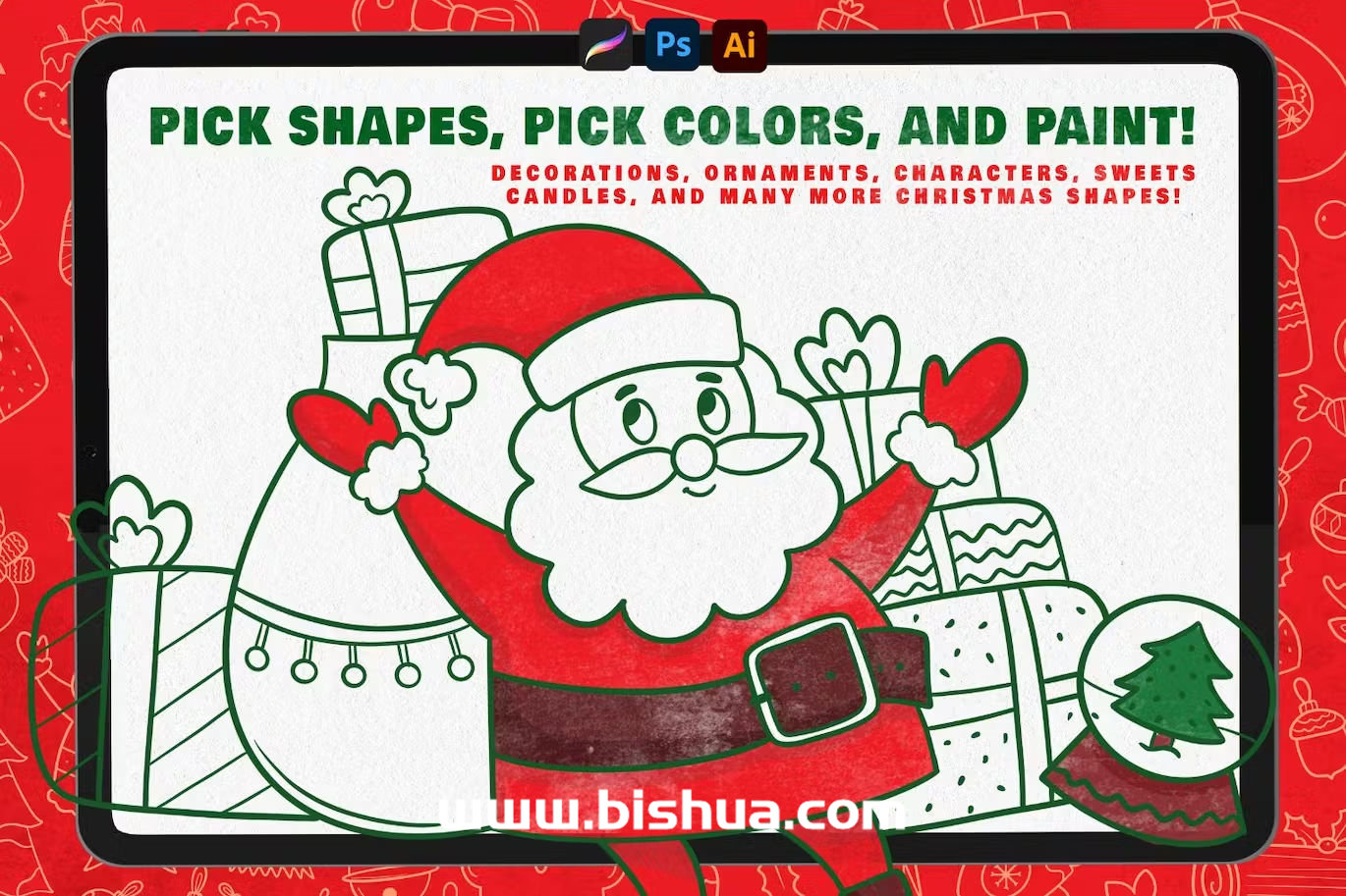 Procreate/Photoshop/AI笔刷丨圣诞节创作形状图案工具箱