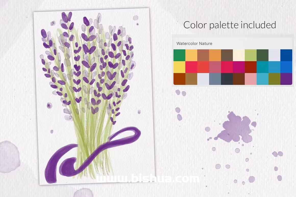 Procreate笔刷+色卡丨水彩质感水彩画笔手绘