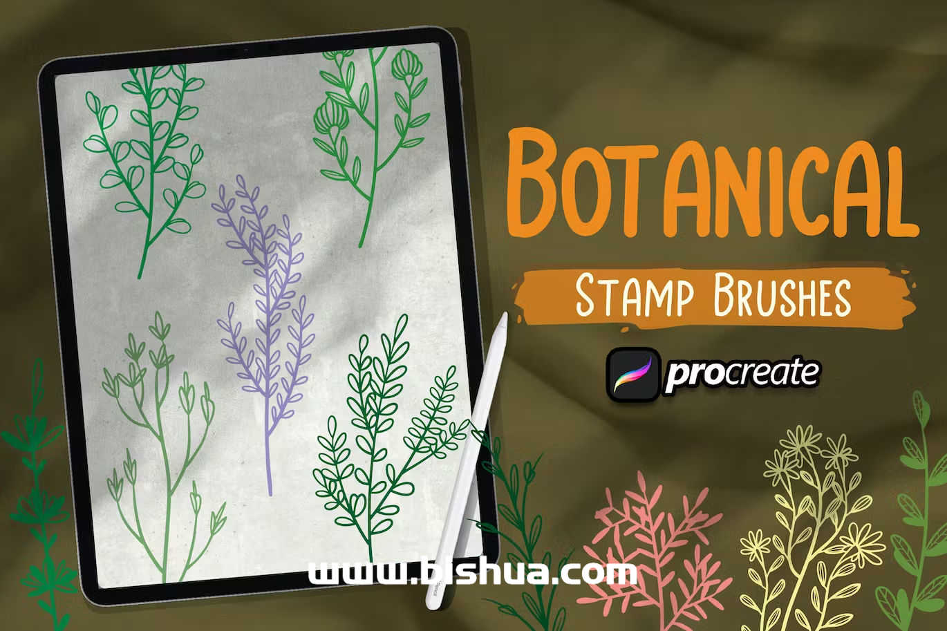 Procreate笔刷丨植物叶画笔图案笔刷