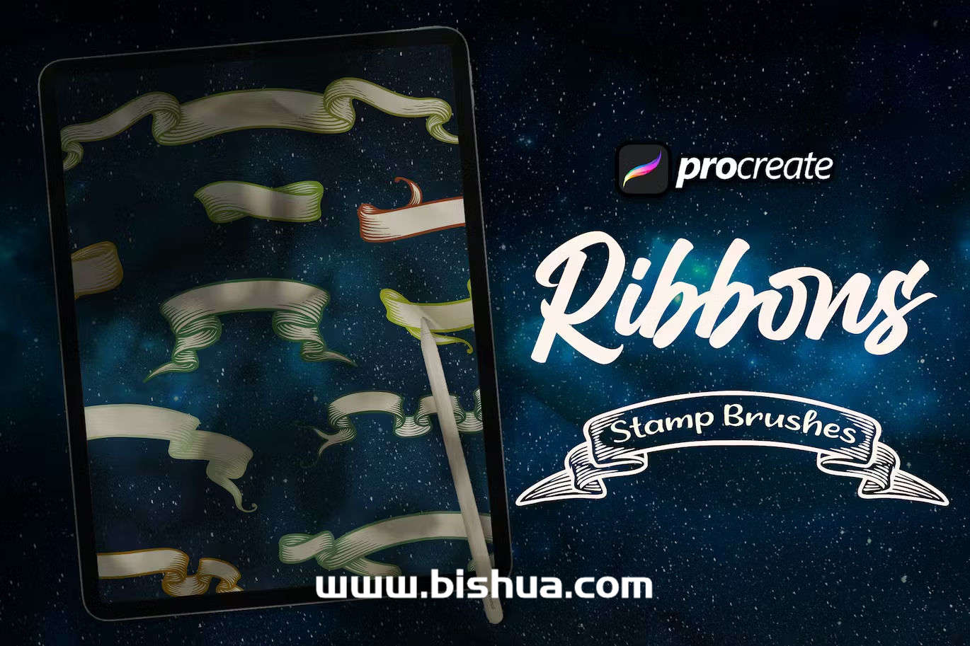 Procreate笔刷丨典雅复古缎带印章笔刷
